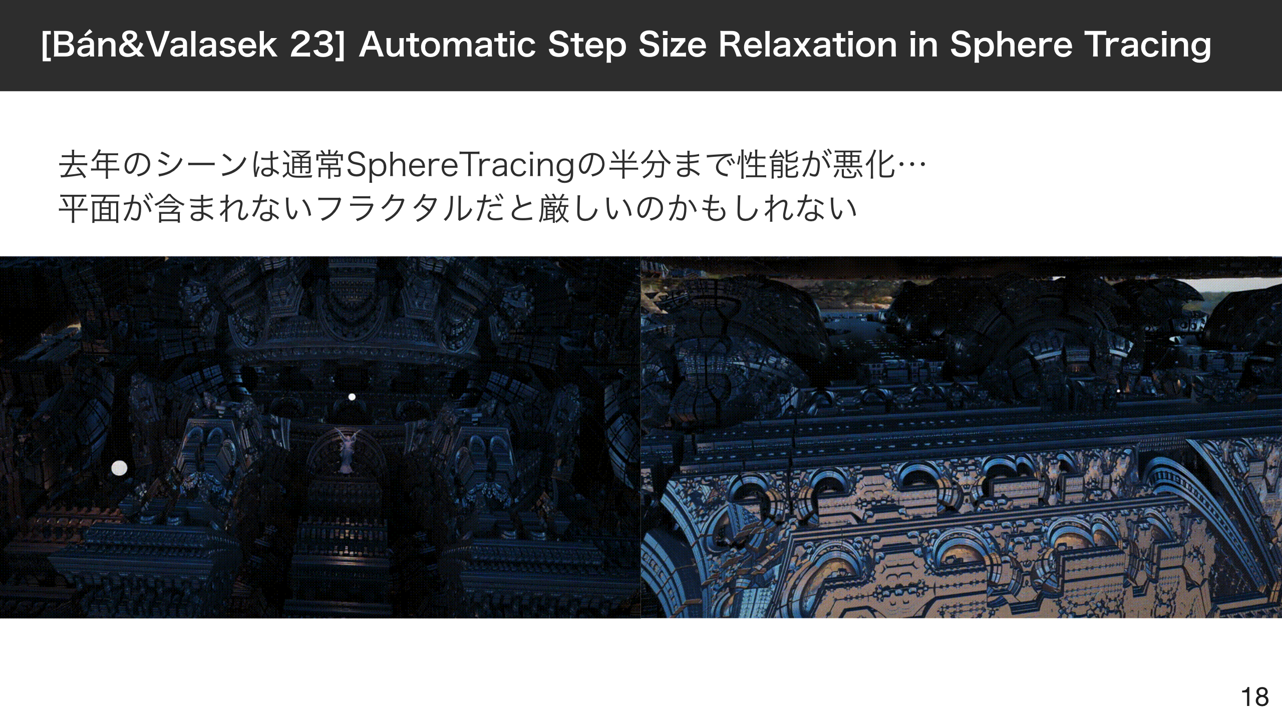 [Bán&Valasek 23] Automatic Step Size Relaxation in Sphere Tracingの結果 Mandelbox